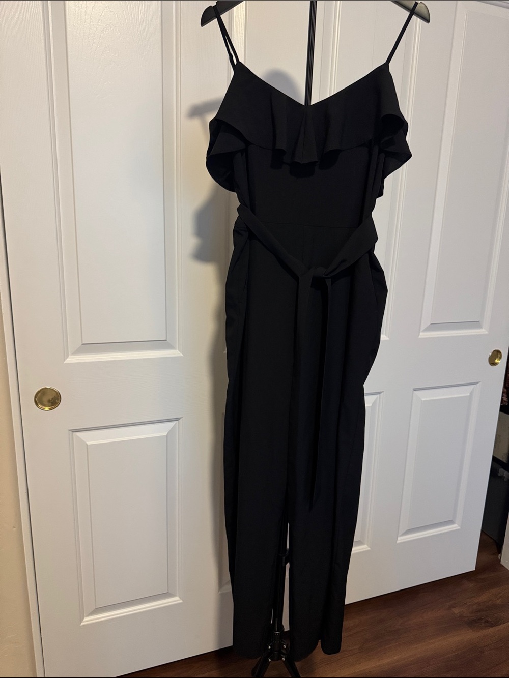 Banana Republic Black Ruffle Wide-Leg Jumpsuit Size 14 Like New